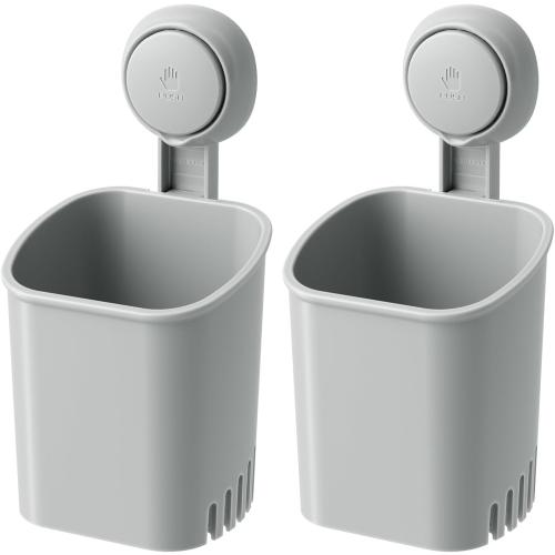 LEVERLOC Powerful Suction Cup Toothbrush Holders for Bathroom 2Pack, Gray