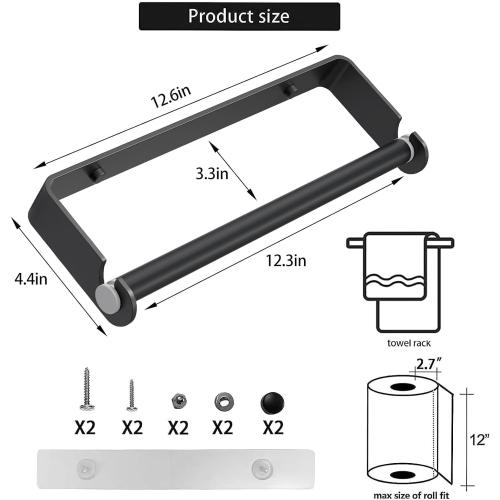 Aheucndg Under Cabinet Paper Towel Holder, Black | Self Adhesive, Wall Mount, for Kitchen or Bathroom, Paper Towel Rack