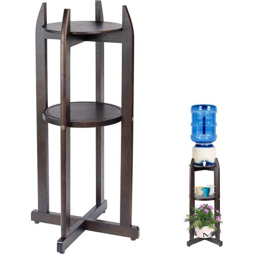 Natural Solid Wood Water Dispenser Floor Stand (32.8 Hight-11.2 Wide) Drink Dispenser Floor Stand with 2 Round Shelfs Included for 1-5 Gallon Water Bottles/Crocks, Water Jug (Walnut Color)