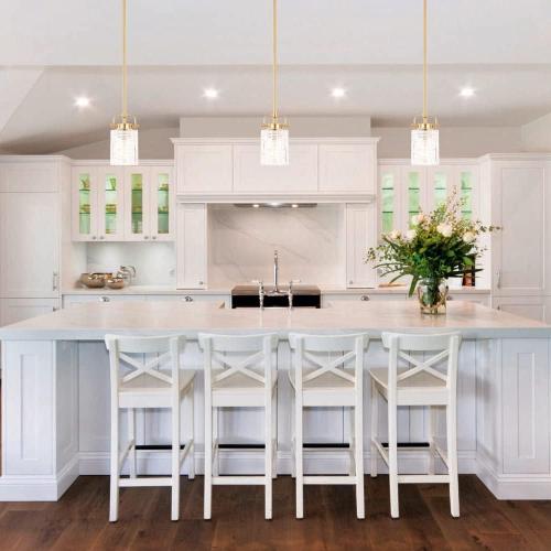 Color brass ALICE HOUSE Mini Modern Pendant Lighting Over Kitchen Island, Brushed Brass Hanging Lamp, Contemporary Farmhouse Glass Pendant Light for Dining Room, Bathroom, ETL Listed, AL2218-P1
