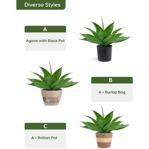 Size 15 Color Green Velener Fake Agave with Burlap Bag, Artificial Plant Outdoor Agave - Fake Plants for Indoor and Outdoor Decor(15 Inch)