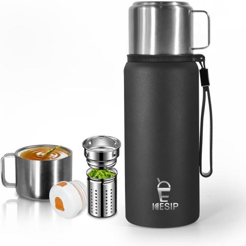 20oz Stainless Steel Vacuum Insulated Water Bottle with Handle & Lid,Thermo for Hot Drinks/Cold Drinks, Leakproof Travel Flask with Cup,for Camping, Office