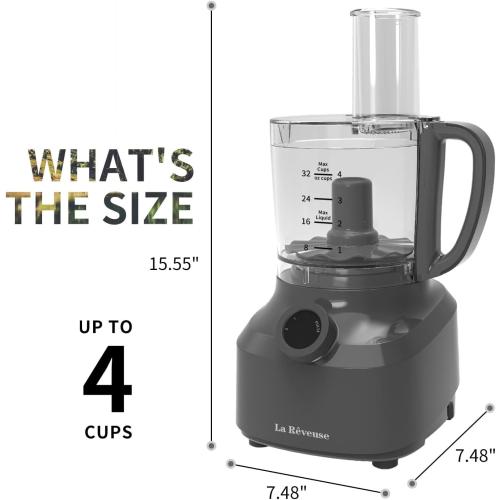 Grey La Reveuse 4-Cup Food Processor Vegetable Chopper for Slicing,Shredding,Grating,Juicing,Emulsfying,Mixing,400 Watts