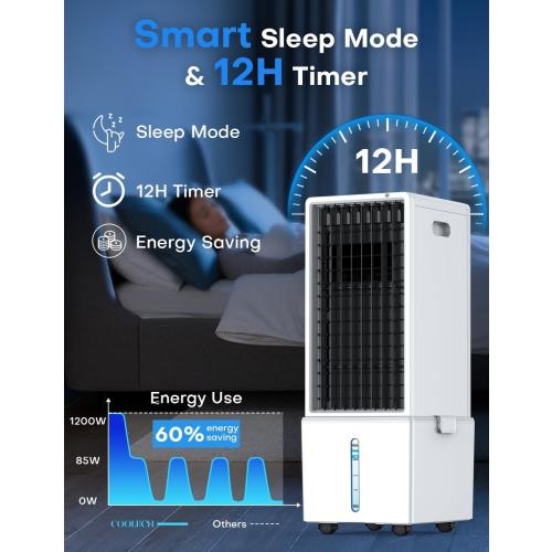4-IN-1 Portable Air Conditioners w/3.2-Gal Tank for 24H Cooling, 4 Wind Speeds & 4 Modes, LED Touch Screen, Waterless Alert System & 12H Timer, Remote, Windowless Air Conditioner for Bedroom