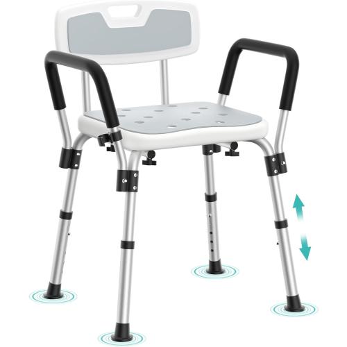 Kicimpro HSA/FSA Shower Chair for Elderly & Disabled, 10 Min Installation, Heavy Duty Bath Chair with Pad, 6 Adjustable Height Shower Seat for 5'1-6'4 Users