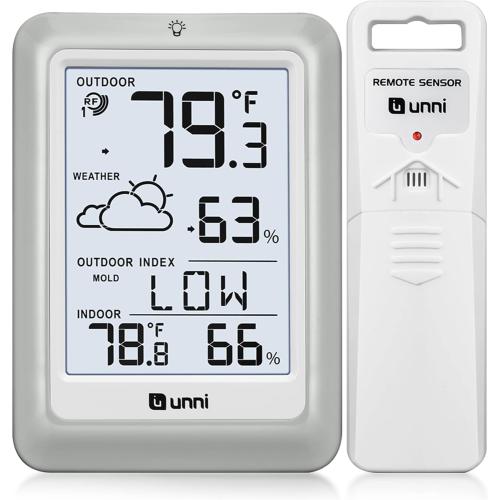 Indoor Outdoor Thermometer Hygrometer Wireless Weather Station, Temperature Humidity Monitor Battery Powered Inside Outside Thermometers with 330ft Range Remote Sensor and Backlight Display