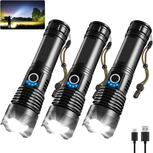 2 Pack Rechargeable Flashlights High Lumens, Super Bright Flashlight, 5Modes LED Flashlight Rechargeable, Adjustable Tactical Flashlights High Powered, Flash Lights for Emergency Camping Home
