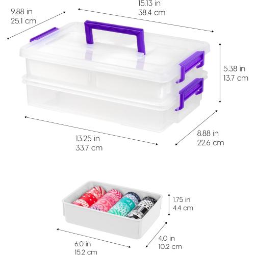 IRIS USA 9 Qt. Plastic Craft Storage Container Bins with Lids, 1 Pack, Small Art & Office Supply Organizer Tote, Sensory Bins & Boxes for Home & University, Latchable, Stackable, Portable, Clear