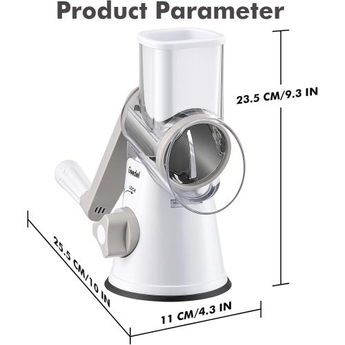 Geedel Rotary Cheese Grater, Kitchen Mandoline Vegetable Slicer with 3 Interchangeable Blades, Easy to Clean Rotary Grater Slicer for Fruit, Vegetables, Nuts