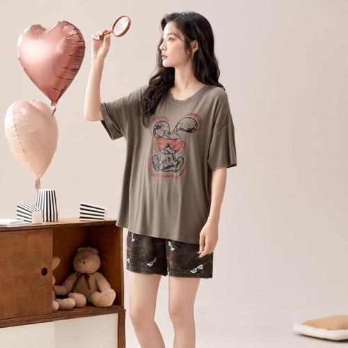 Cute Casual Women Large Girls Kawaii Short Sleeve And Shorts Pajama Set With Chest Pads Home Comfort Fashion Pj Sleep