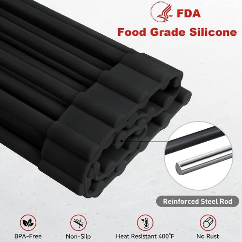 MERRYBOX 20.5 x 13 Roll Up Dish Drying Rack Silicone Wrapped Over The Sink Dish Drying Rack Multipurpose Foldable Sink Drying Mat, Heat-Resistant & Anti-Rust Dish Rack for Kitchen Sink, Large, Black