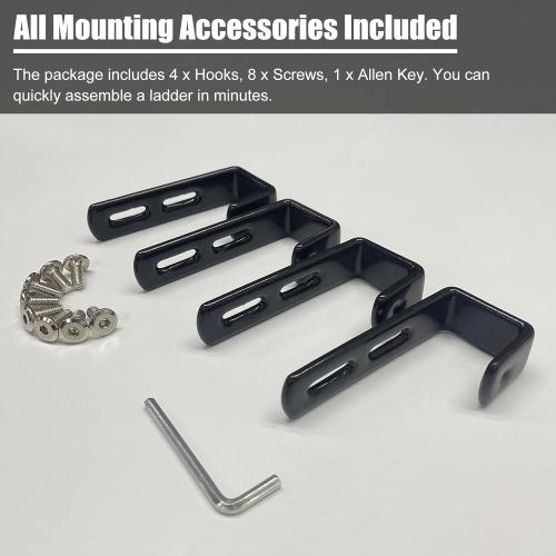 RV Bunk Bed LadderHeavy Duty Travel Trailer Bed Ladders with 4 Hook and Foot Caps, Metal Twin Bed Step Ladder for Home Dorm Appartments, Load 330 LBS (