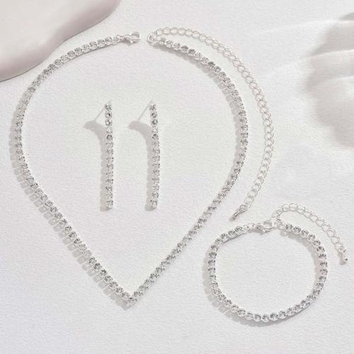 Unicra Rhinestone Bridal Wedding Jewelry Set Silver Necklace Earrings Bracelet Sets Prom Formal Costume Jewelry Sets for Women and Brides