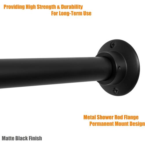 Artiwell 60 Heavy Duty Straight Shower Rod With Shower Rod Flange, Permanent Mount Shower Curtain Rod With Screws Bracket, Never Rust Stainless Steel, Window Curtain and Closet Rod, Matte Black