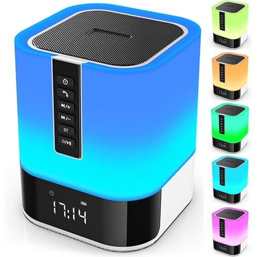 Night Light Bluetooth Speaker, 5 in 1 Touch Control Bedside Lamp Dimmable Multi-Color Changing, Bedroom Alarm Clock, Best Birthday Gift Ideas for 10 11 12 13 14 Year Old Teenage Girls/Boys