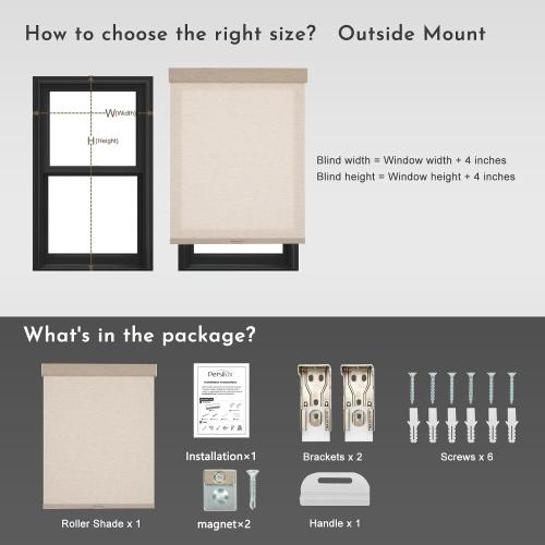 Color Beige Persilux Light Filtering Roller Shades for Window Blinds,Cordless,Linen Fabric,Thermal Insulated Fabric UV Protection Shades for Home,Office,Bedroom,Door,Light Filtering-Beige