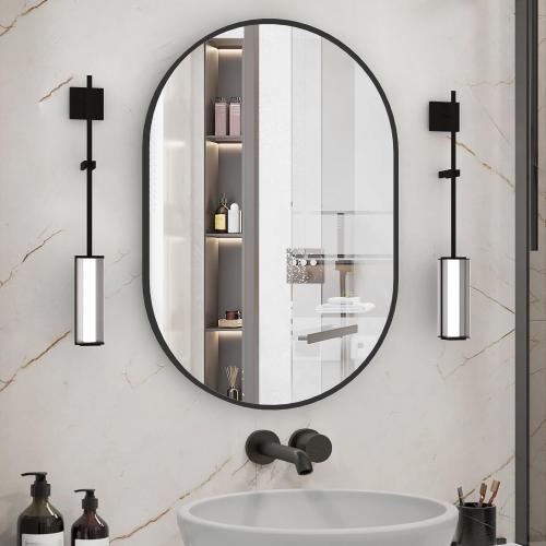 Oval Bathroom Mirror Wall Vanity Oval Mirrors, 20x30 Black Bathroom Mirrors for Over Sink Pill Mirrors Capsule Wall Mounted Mirror, Modern Mirror with Metal Frame for Wall Decor