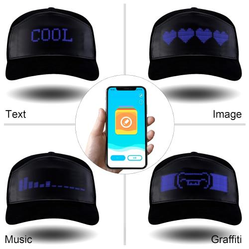 Smart LED Hat,  Screen Baseball Cap for Men Women | EVA Film Display, APP Controlled, USB Rechargeable, , for Party Concert Halloween Christmas Festival