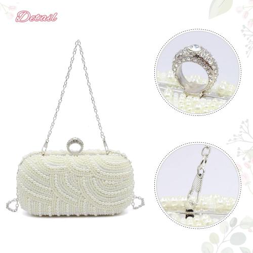 Aovtero Pearl Clutch Bag Bride Purse Women Wedding Prom Evening Bags Full Beaded Handbag with Chain