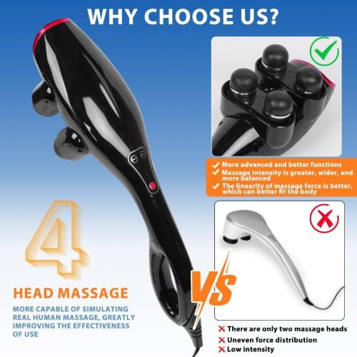 BLACK Handheld Massager, Four-Head Massage Gun, relieves deep Tissue Pain. Percussion Massage Function, Suitable for Massaging The Back, Neck, Shoulders, Legs, Limbs, Muscles, and Body.