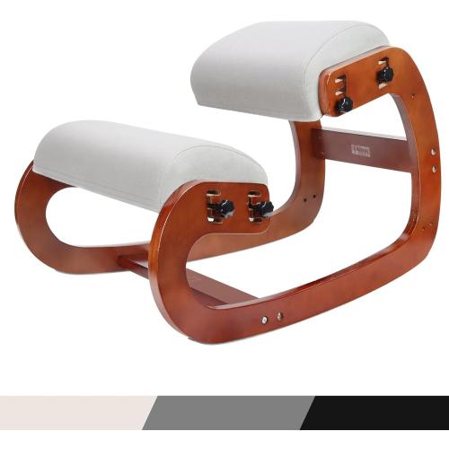 Ergonomic Kneeling Chair,Adjustable Height Kneeling Chair Improve Posture and Relife Back Pain,Soft Memory Arc-Pad and Wood Rocking Knee Chairs,Ideal for Office Home Desk,Brown