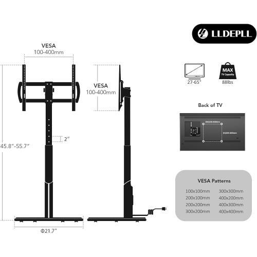 Floor Mobile TV Stand with Power Outlet, Rolling TV Cart for 27-65 Inch OLED LED Monitors, 6 Levels of Height Adjustment, Ambient Lighting on The Bottom Wheels Holds up to 88lbs, 400x400mm