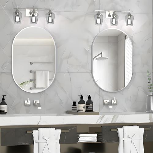 Oval Bathroom Mirror Wall Vanity Oval Mirrors, 20x30 Silver Bathroom Mirrors for Over Sink Pill Mirrors Capsule Wall Mounted Mirror, Modern Mirror with Metal Frame for Wall Decor