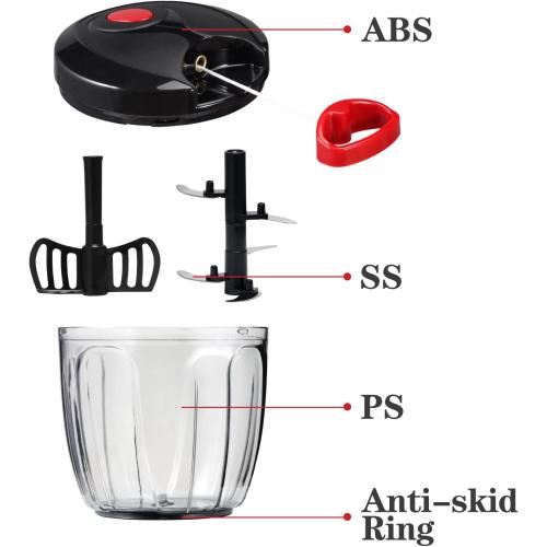 Black and Red 900ml Cambom Manual Food Chopper Vegetable Cutter, Hand String Vegetable Chopper Onions Cutter for Vegetable Fruits Nuts BPA Free Food Safe Material, 900ml Black