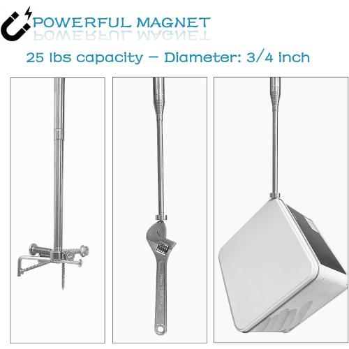 Blue 10 FT Telescoping Pickup Tool Magnetic Pole with Hook, Telescopic Push Pull Rod Wire Reacher Grabber Disc Golf retriever, Telescopic Magnetic Pick-Up Tool