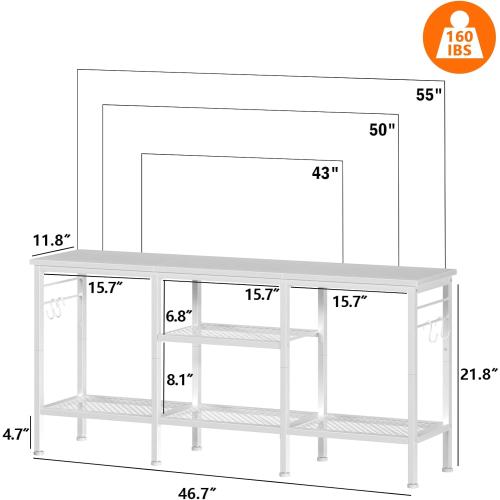Furologee TV Stand for TVs up to 55 Inch, Entertainment Center with Open Storage Shelves, Media Console Table with Soundbar Shelf for Living Room, Bedroom, White