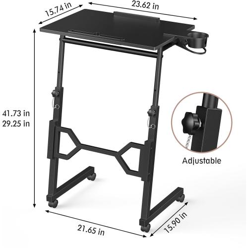 Small Standing Desk with Wheels, Portable Treadmill Desk, Rolling Desk Adjustable Height for Laptop, Mobile Standing Table for Walking Pad, Bedside Table