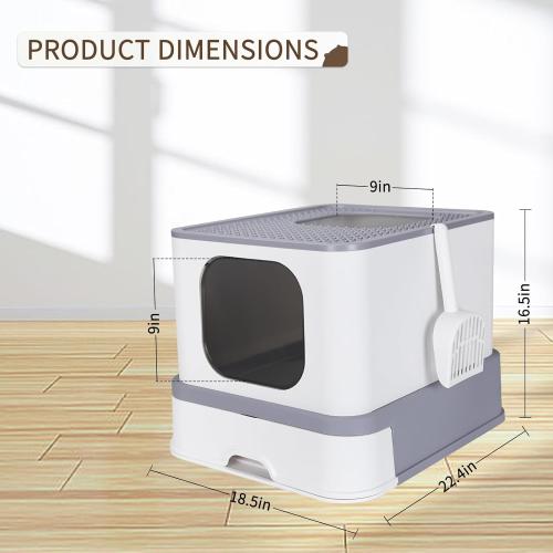 RIZZARI Stainless Steel Cat Box: Enclosed Design with High Walls - Light Gray - Large Litter Pan for Odor Control Indoors
