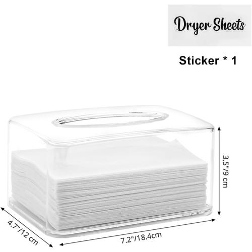 Dryer Sheet Holder, Clear Dryer Sheet Container, Dryer Sheet Dispenser Box for Laundry Room, Plastic Rectangular Tissue Box Holder Organization