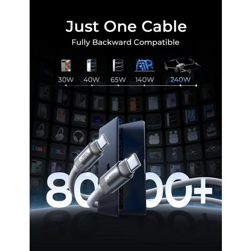 LISEN 10FT USB C Cable Fast Charging, Chubby 240W Cable USB C to USB C Fast Charging Soft Silicone USBC to USBC Parallel Cable for iPhone 17 Pro Max 16 15 Air Samsung S25 Ultra MacBook Pro Air iPad