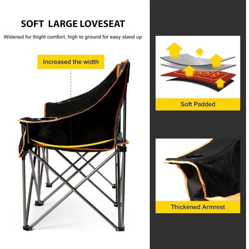 FAIR WIND Oversized Fully Padded Camping Chair Folding Loveseat Camping Couch Double Duo Chair Heavy Duty Quad Fold Arm Chair with Cup Hold - Supports 650 LBS Blue