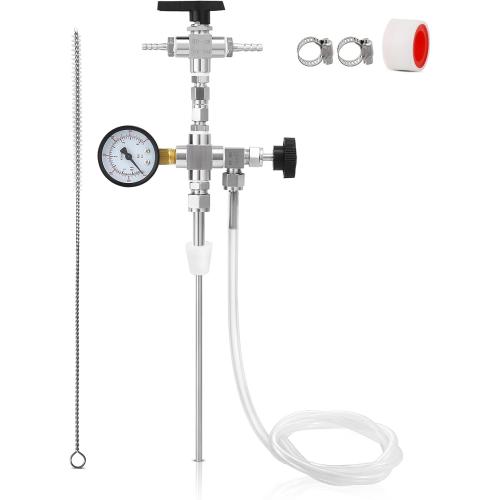 Counter Pressure Bottle Filler Stainless Steel Bottle Filler Counter Pressure Beer Bottling Wand 60psi CO2 Gauge 1/4 & 5/16 Barb Homebrew Beer Bottle Filler Hand Held Bottle Filler 3ft Hose