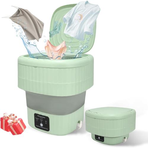 Mini Portable Washing Machine, 9L, 3 Modes, Blue Light Disinfection, Ideal for Underwear, Socks, Baby Clothes. Foldable for Space-Saving, Perfect for Apartments, Hotels, Camping & Travel (Green)