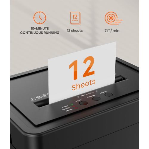 Frossvt Heavy Duty Paper Shredder Micro-Cut High Security Level P-4/12 Sheets 10-Minutes Running Time/AUTO Reverse/ 5.3-Gallon Pull Out Bin, Anti-Jam & Quiet Shredder for Office Home