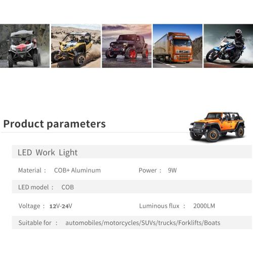ontto 9W LED Work Lights Mini Driving Light 2000LM Single Row Light Bars Boat Light Lamps for Truck SUV ATV UTV(2PCS)