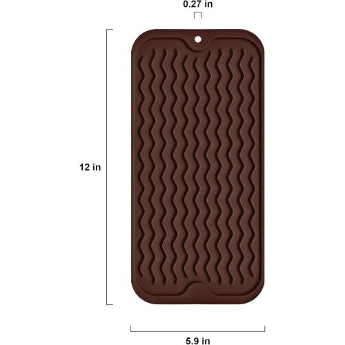 Silicone Dish Drying Mat, Non-Slip Easy Clean Sink Mat Large Heat-resistant Dish Drainer Mat for Kitchen Counter, Sink, Refrigerator or Drawer liner (12 x 6, COFFEE)