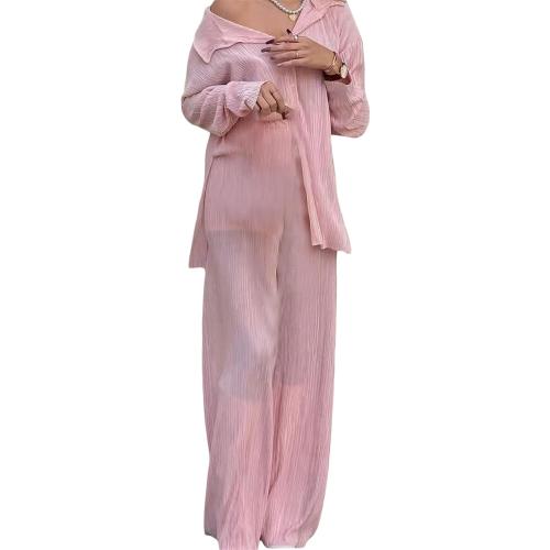 Women's Medium Casual 2 Piece Outfit Set Ruched Long Sleeve T-Shirt Top Loose High Waisted Pant Set Suit