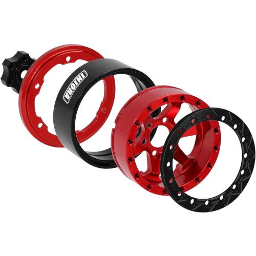 INJORA 1.3 Aluminium Beadlock Wheels -5.25mm Offset for SCX24 TRX4M 1/24 1/18 RC Crawler(Red)
