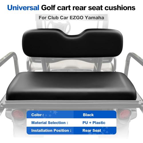 NOKINS Golf Cart Rear Seat Replacement Cushion, Universal Back Seat Cushions for Yamaha/EZGO TXT/RXV/Club Car Precedent/DS, Waterproof Vinyl Leather & Memory Foam, Black