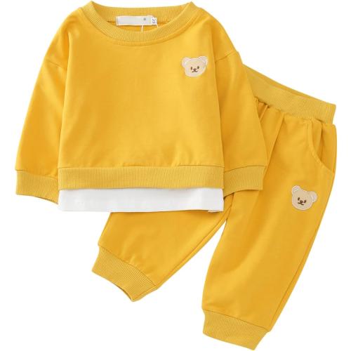 Toddler Size 80 Baby Girls Boys Clothes Sports Wear Bear Embroidery Sweatshirt Tops Pants 2PCS Tracksuit Outfits Clothes Set