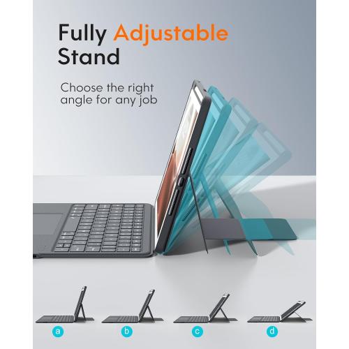 CHESONA Rugged Keyboard Case for iPad 9th 2022/8th/7th Generation, Magnetic Detachable Case, Premium Trackpad, 15°-180° Adjustable Stand, Portrait/Landscape Backlit Keyboard for iPad 10.2-inch, Gray