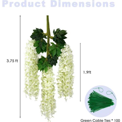 BIRDDIE 24Pcs of Artificial Wisteria Hanging Flowers, 3.75 Feet Fake Wisteria Flower Strings for Backdrop, Wedding, Ceremony,Garden and Home Wall Decoration (White)