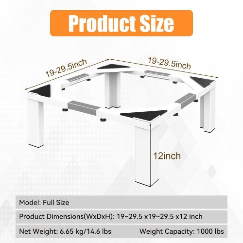 Heavy-Duty All Steel Universal Laundry Pedestal 12 Height , Full size Washing Machine Stand Adjustable Dryer Stand , Suitable for all Washer and Dryer Pedestal（White）