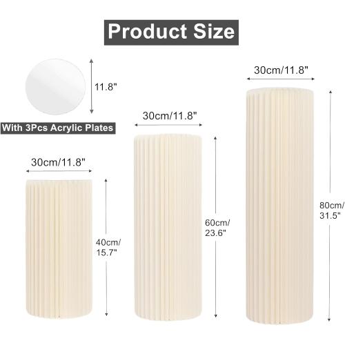 Cylinder Stands for Party 3Pcs Round Pedestal Stand Foldable Cardboard Columns Cylinder Tables for Parties Baby Shower Birthday Wedding Pillars Display Decoration