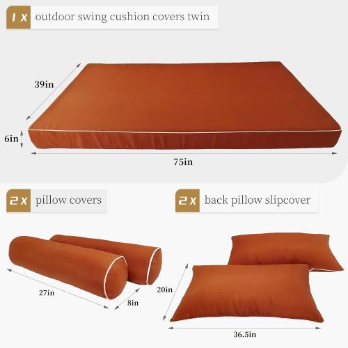 Outdoor Daybed Cushion Cover Twin,Daybed Mattress Bolster Pillow Fitted Sheet Cover,Twin Size Outdoor Daybed Cushion Covers (Spice Orange, 75 * 39 * 6in)