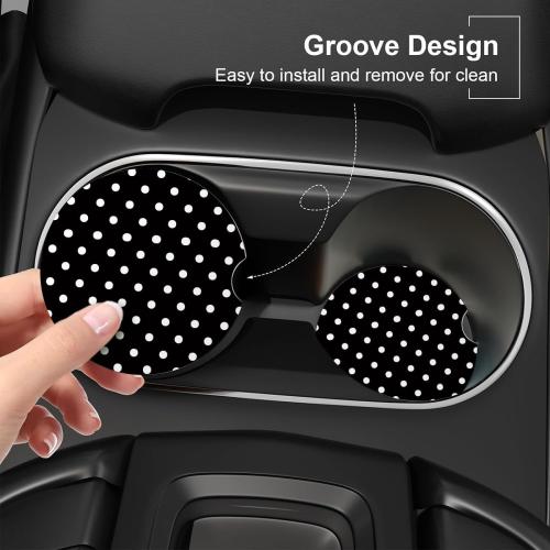 Ceramic Car Coasters – Absorbent Car Cup Holder Coaster Set for Women, Cute Aesthetic Car Accessories for Girls, 2 Pack (Jet Black)
